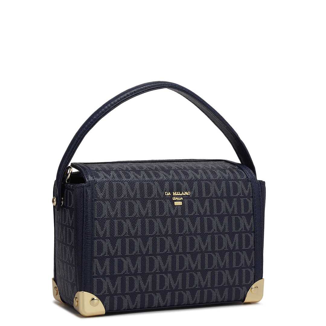 Small Monogram Leather Satchel - Ink Blue