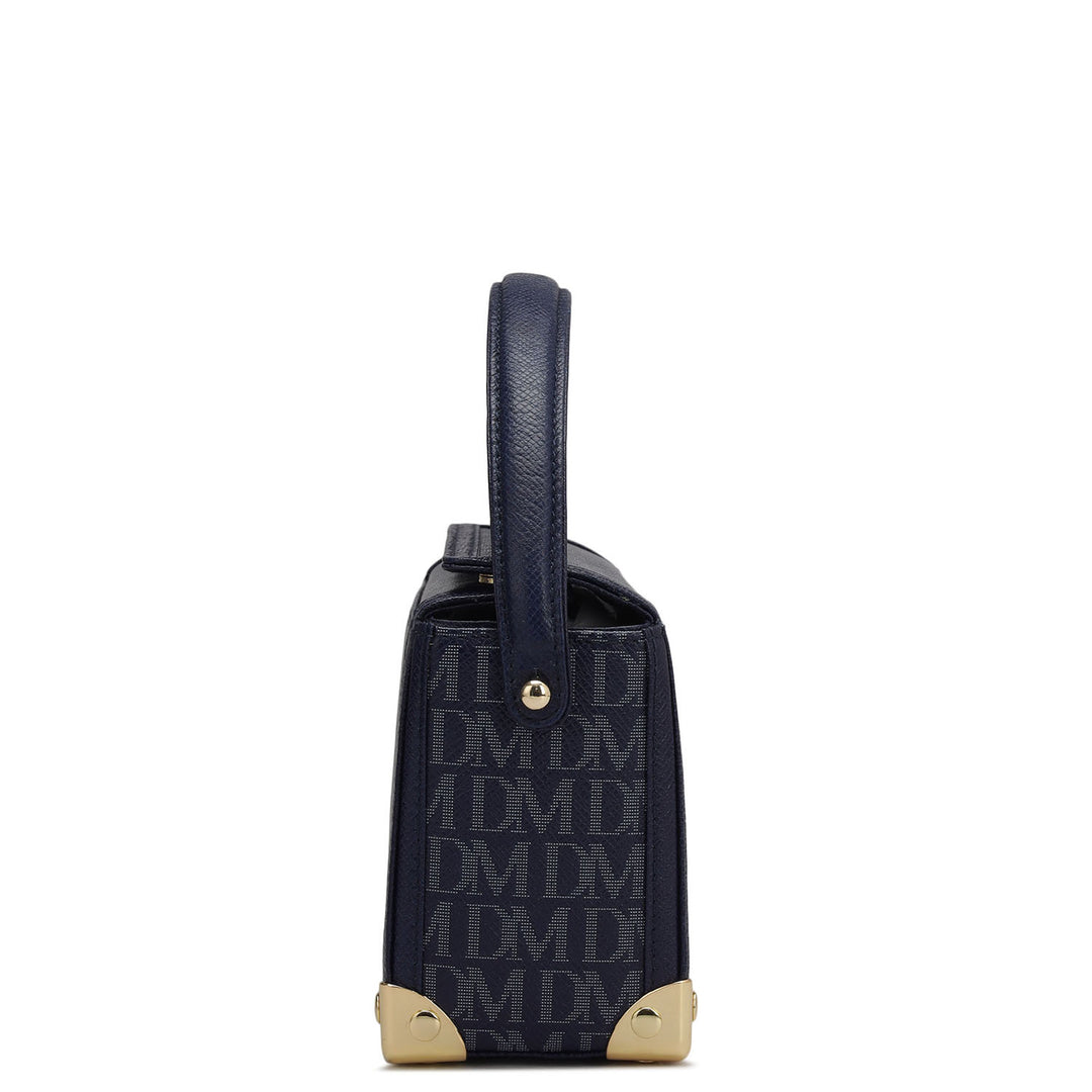 Small Monogram Leather Satchel - Ink Blue