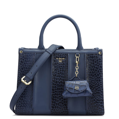 Small Croco Plain Leather Satchel - Stardust