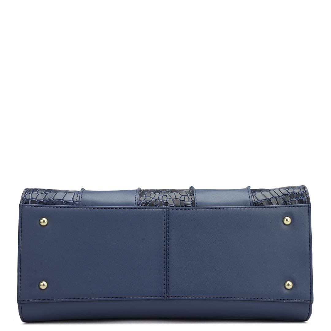 Small Croco Plain Leather Satchel - Stardust