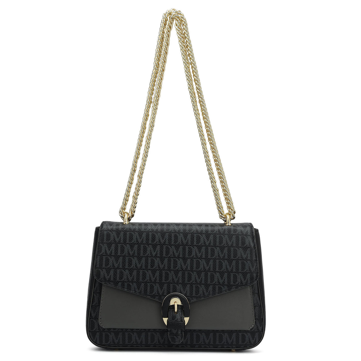 Small Monogram Plain Leather Shoulder Bag - Black