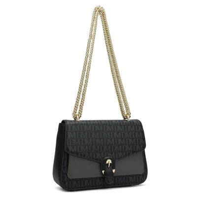 Small Monogram Plain Leather Shoulder Bag - Black