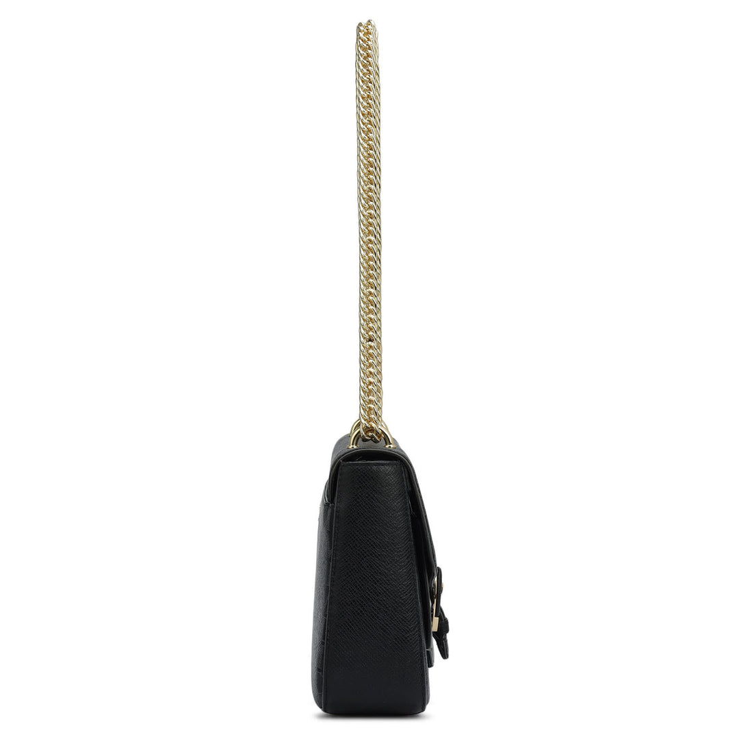 Small Monogram Plain Leather Shoulder Bag - Black