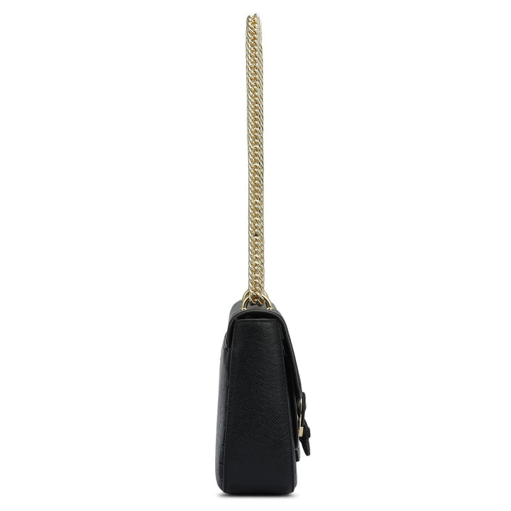 Small Monogram Plain Leather Shoulder Bag - Black