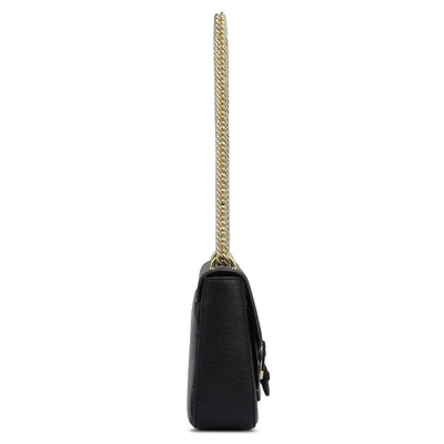 Small Monogram Plain Leather Shoulder Bag - Black