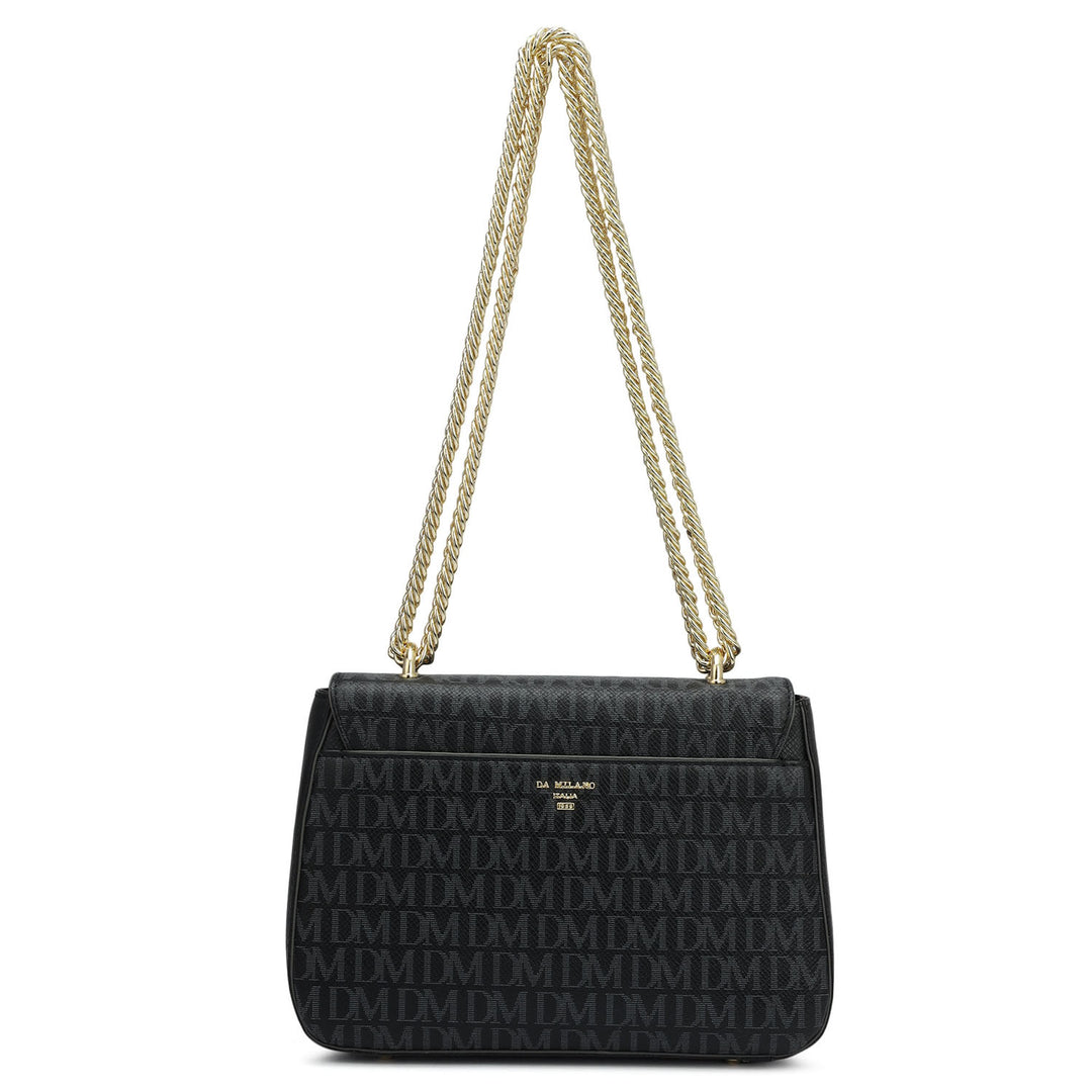 Small Monogram Plain Leather Shoulder Bag Black