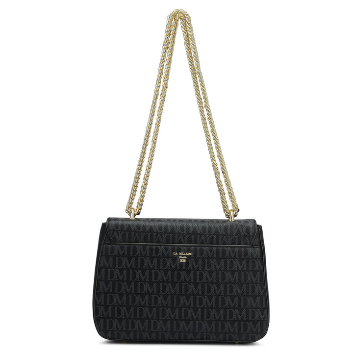 Small Monogram Plain Leather Shoulder Bag - Black