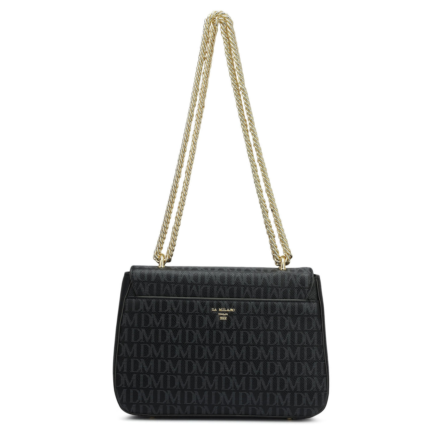 Small Monogram Plain Leather Shoulder Bag - Black