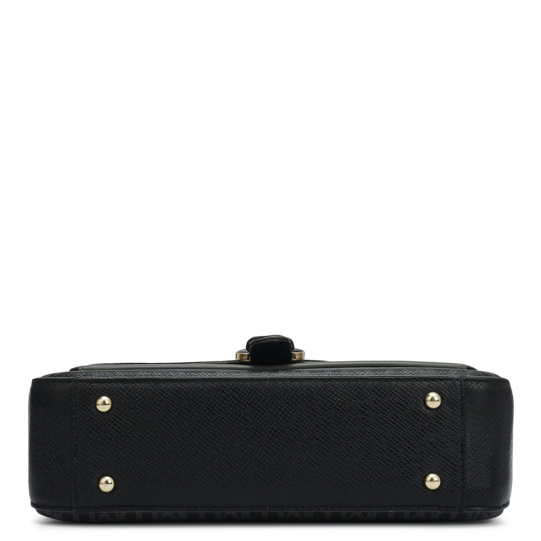 Small Monogram Plain Leather Shoulder Bag - Black