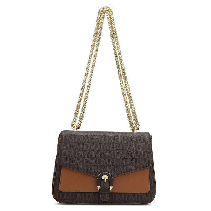 Small Monogram Plain Leather Shoulder Bag - Chocolate