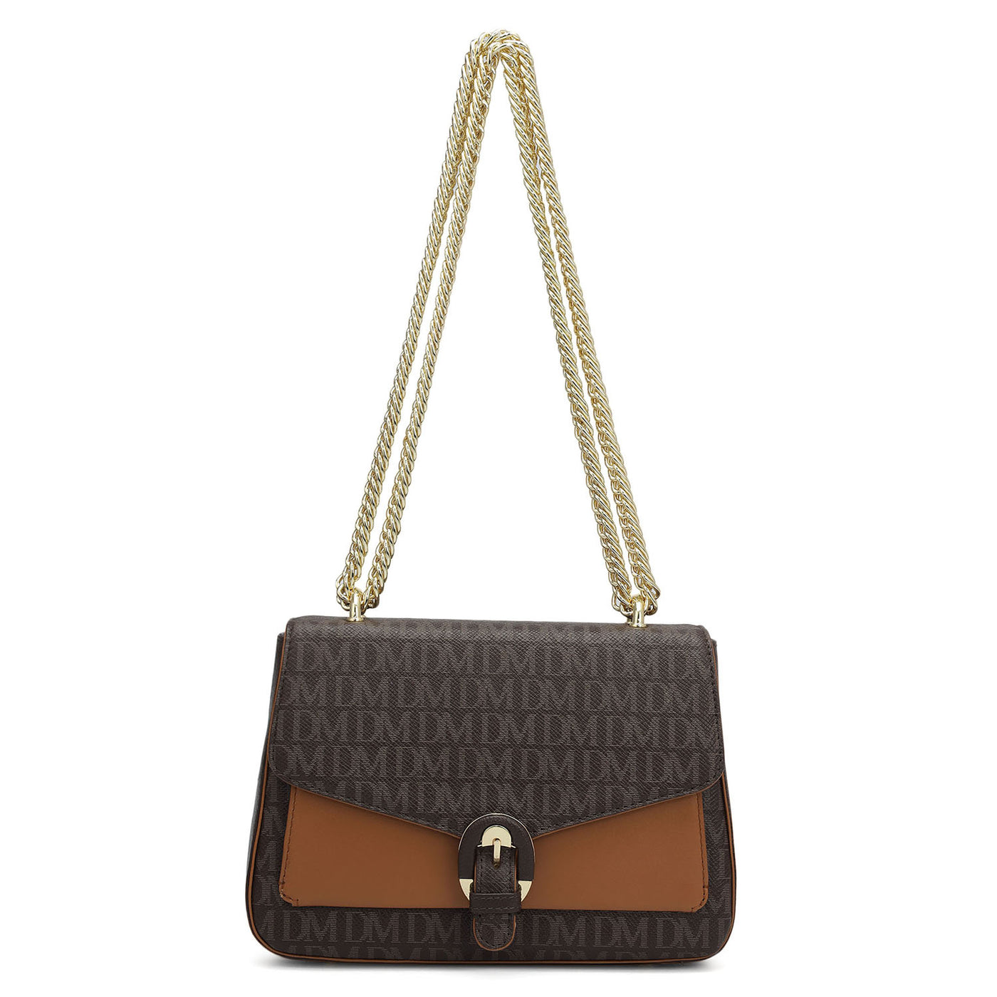 Small Monogram Plain Leather Shoulder Bag - Chocolate