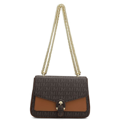 Small Monogram Plain Leather Shoulder Bag - Chocolate