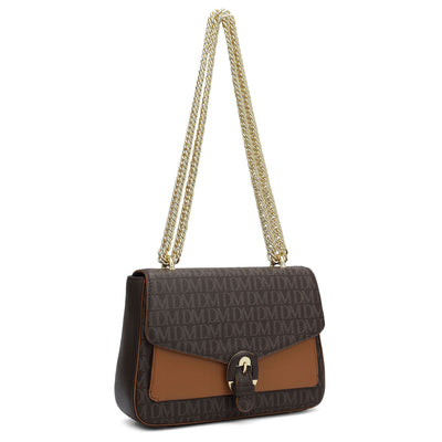 Small Monogram Plain Leather Shoulder Bag - Chocolate