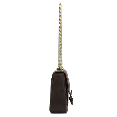 Small Monogram Plain Leather Shoulder Bag - Chocolate