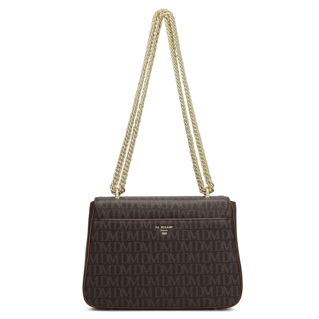 Small Monogram Plain Leather Shoulder Bag - Chocolate