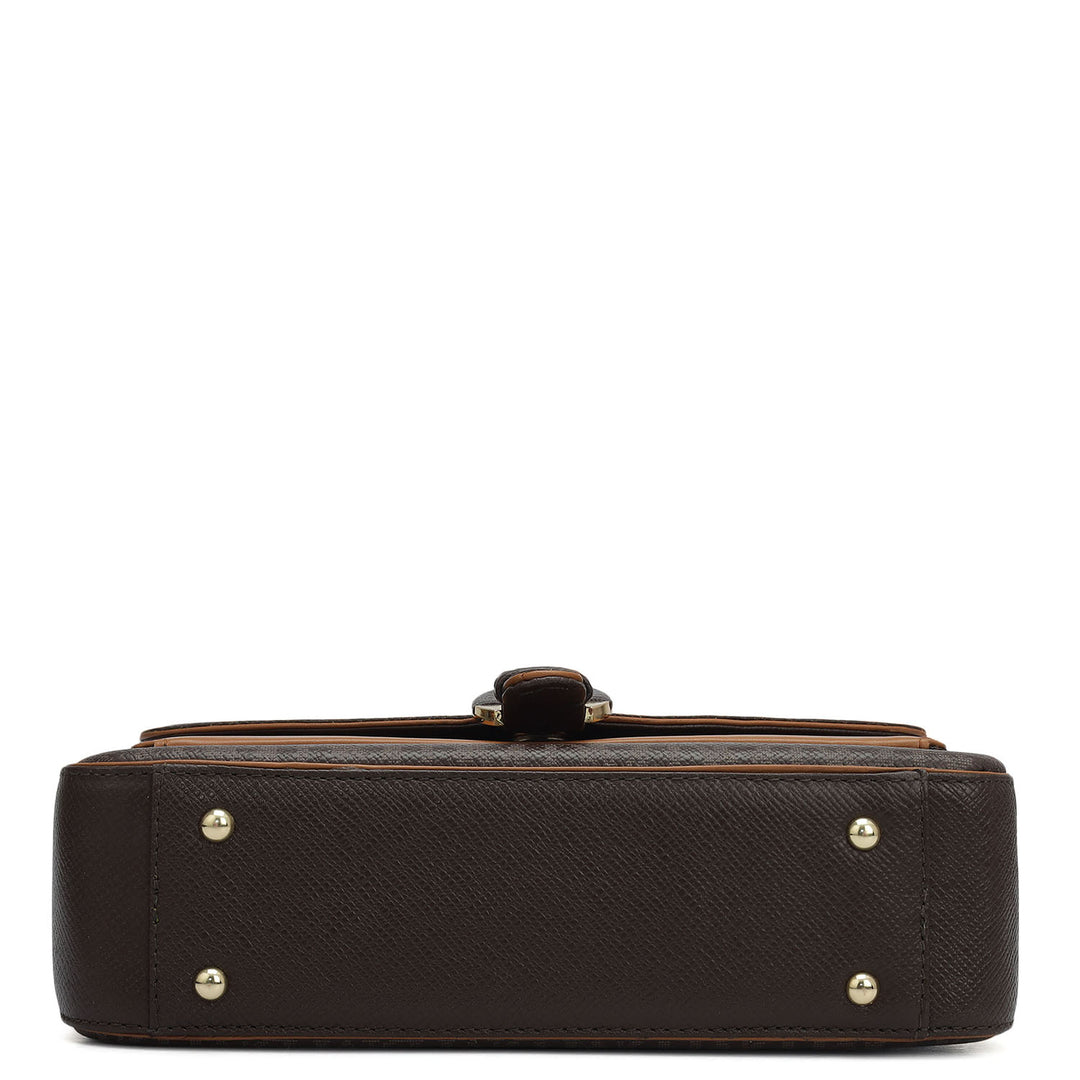 Small Monogram Plain Leather Shoulder Bag - Chocolate