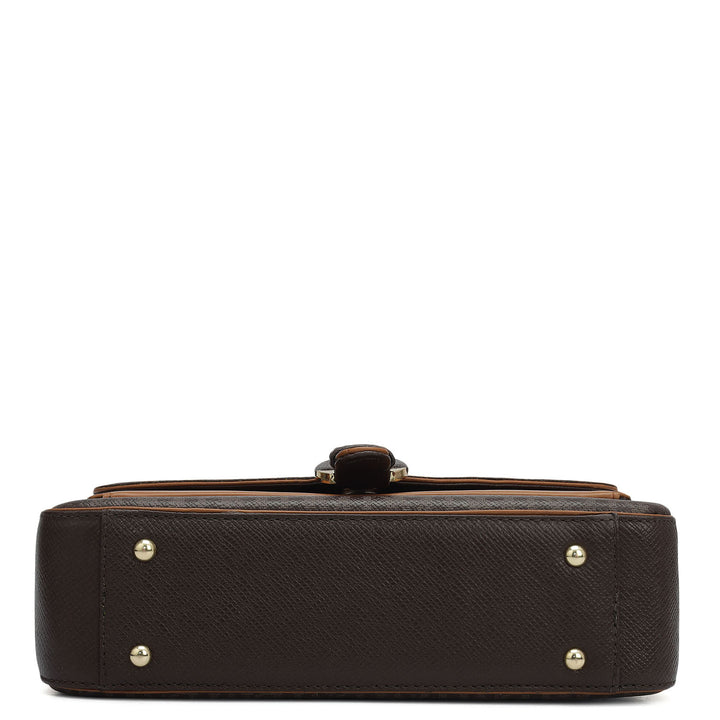 Small Monogram Plain Leather Shoulder Bag - Chocolate