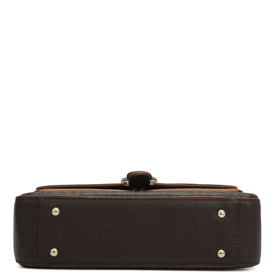 Small Monogram Plain Leather Shoulder Bag - Chocolate