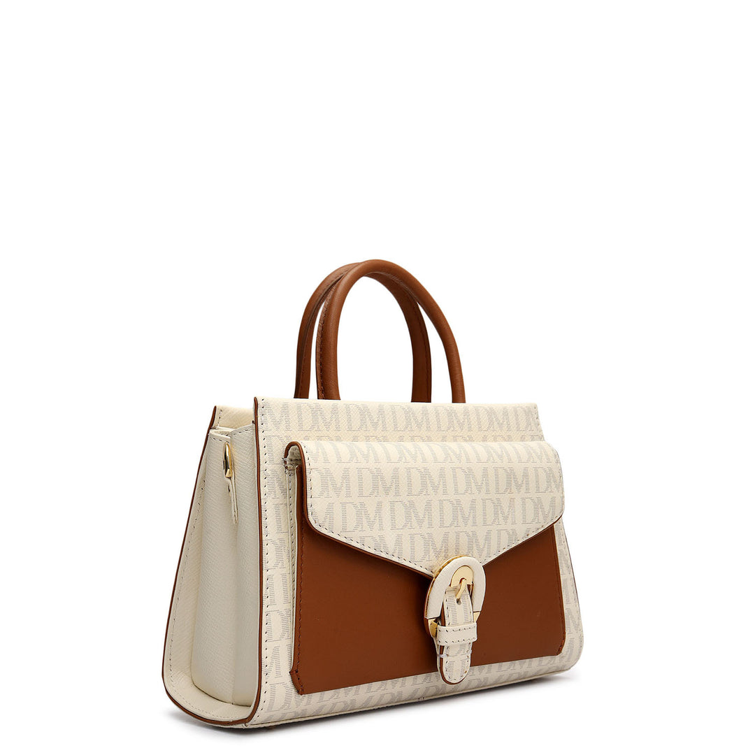 Small Monogram Plain Leather Satchel - Marshmallow