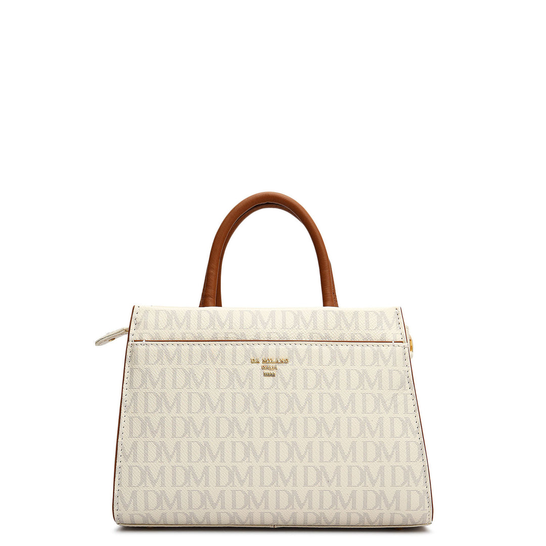 Small Monogram Plain Leather Satchel - Marshmallow