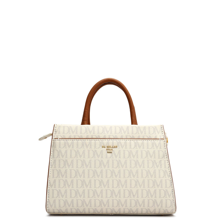 Small Monogram Plain Leather Satchel - Marshmallow