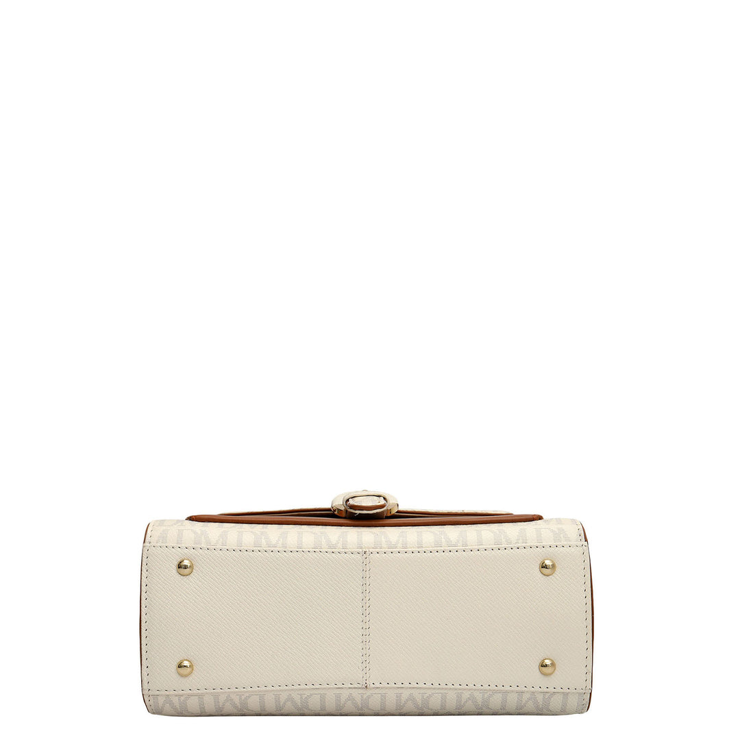 Small Monogram Plain Leather Satchel - Marshmallow