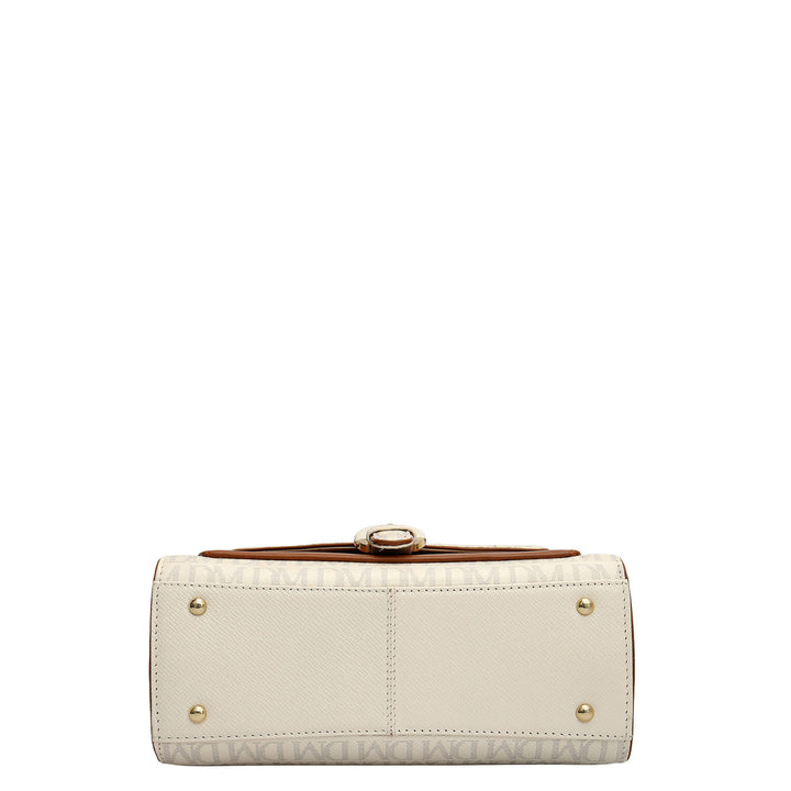 Small Monogram Plain Leather Satchel - Marshmallow