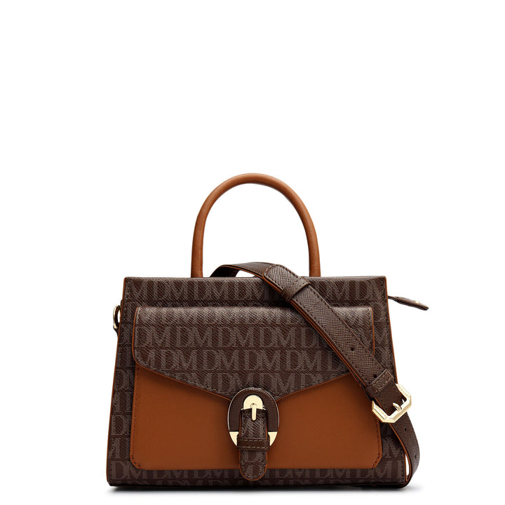 Small Monogram Plain Leather Satchel - Walnut