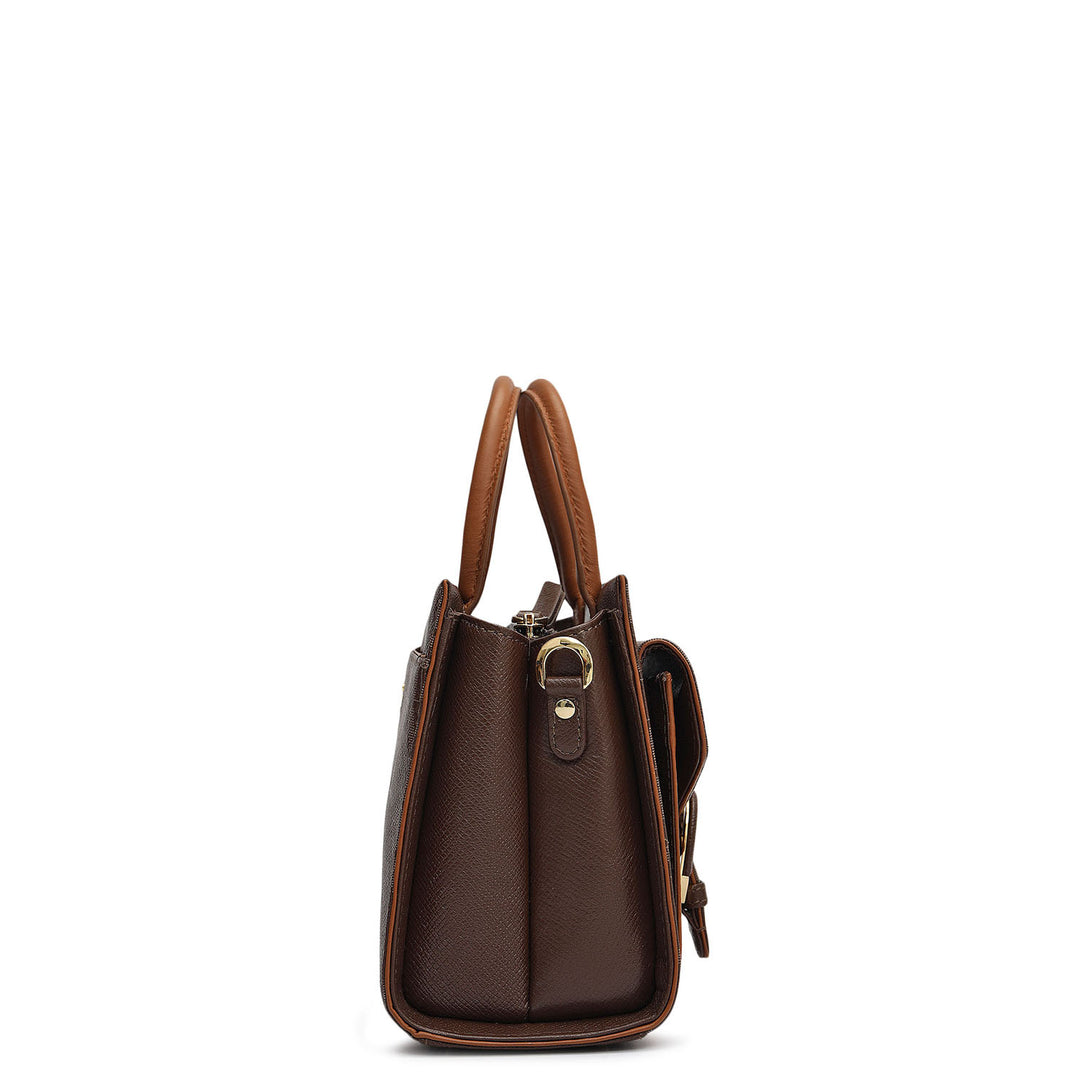 Small Monogram Plain Leather Satchel - Walnut