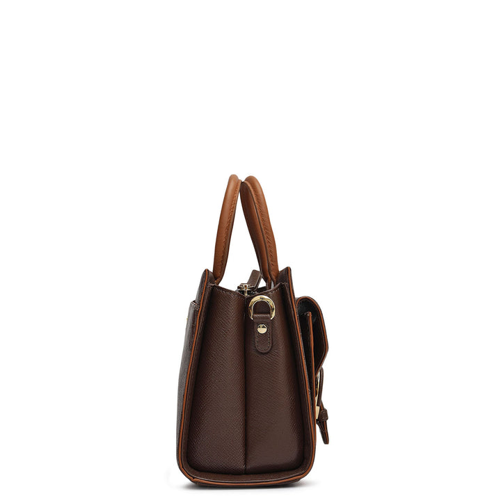 Small Monogram Plain Leather Satchel - Walnut