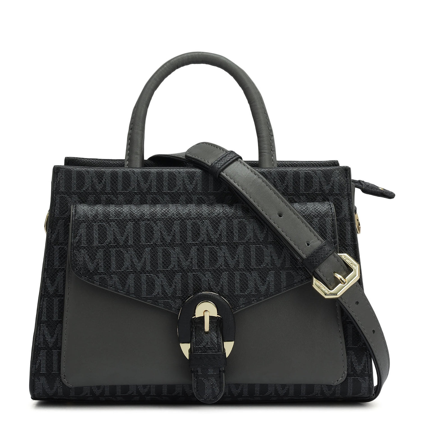 Small Monogram Plain Leather Satchel - Black
