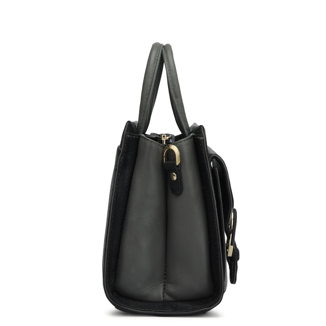 Small Monogram Plain Leather Satchel - Black