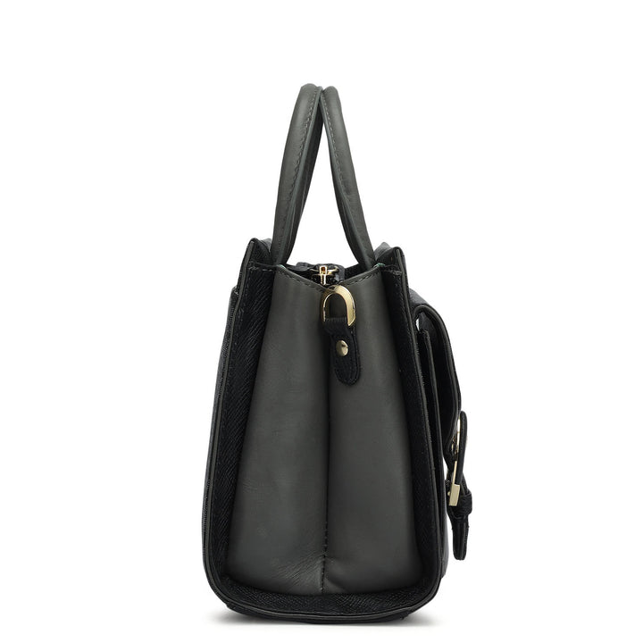 Small Monogram Plain Leather Satchel - Black