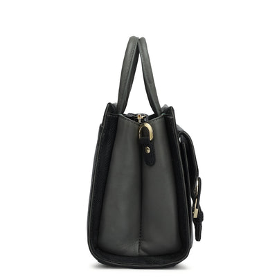 Small Monogram Plain Leather Satchel - Black