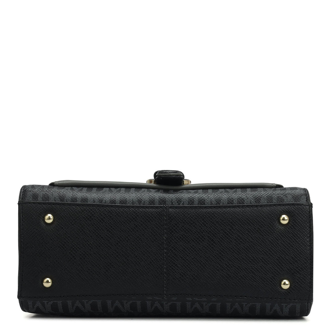 Small Monogram Plain Leather Satchel - Black