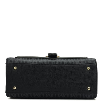 Small Monogram Plain Leather Satchel - Black