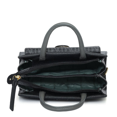 Small Monogram Plain Leather Satchel - Black