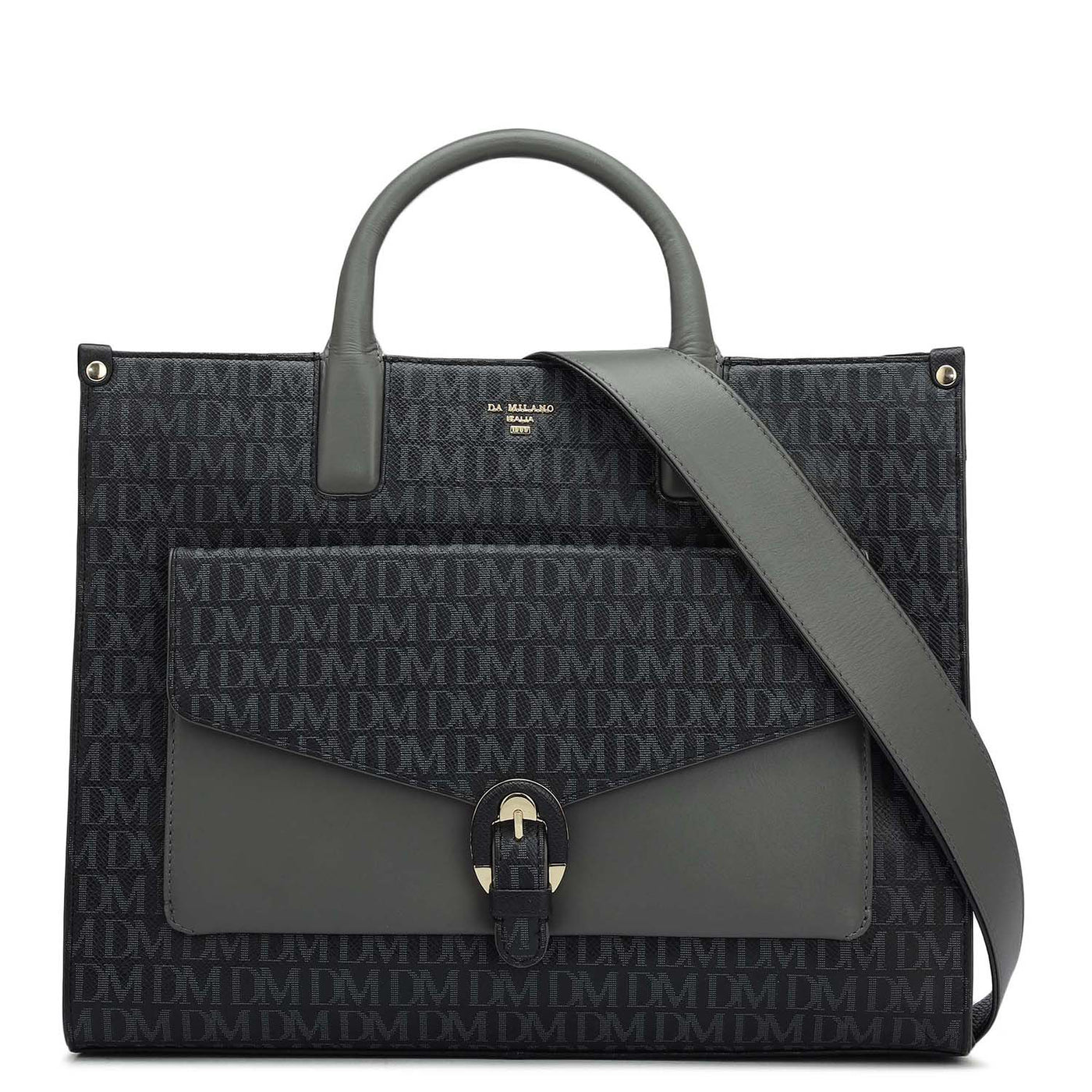 Medium Monogram Plain Leather Satchel - Black
