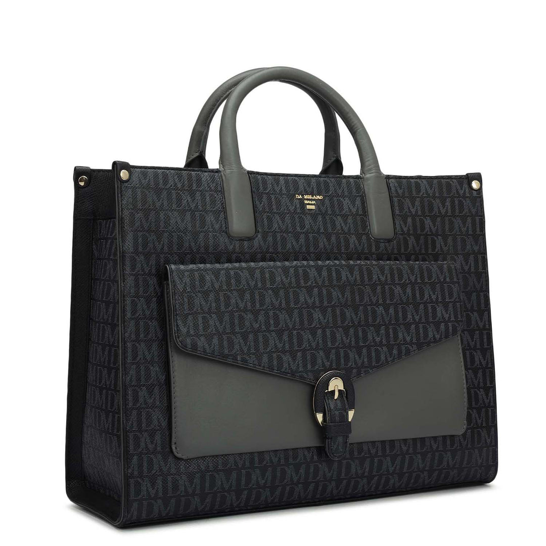 Medium Monogram Plain Leather Satchel - Black