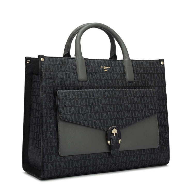 Medium Monogram Plain Leather Satchel - Black