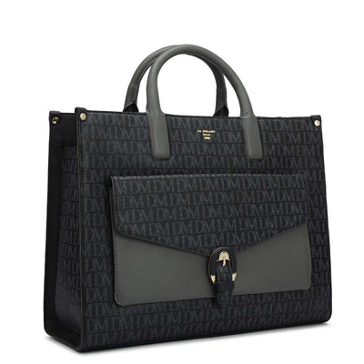 Medium Monogram Plain Leather Satchel - Black