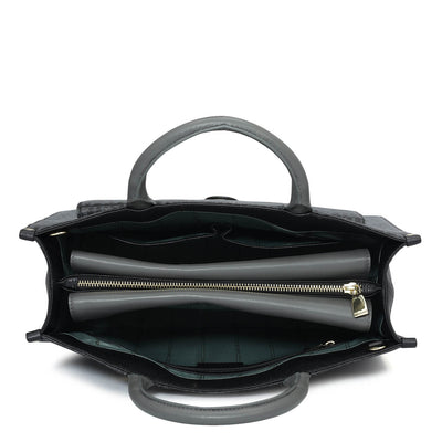 Medium Monogram Plain Leather Satchel - Black