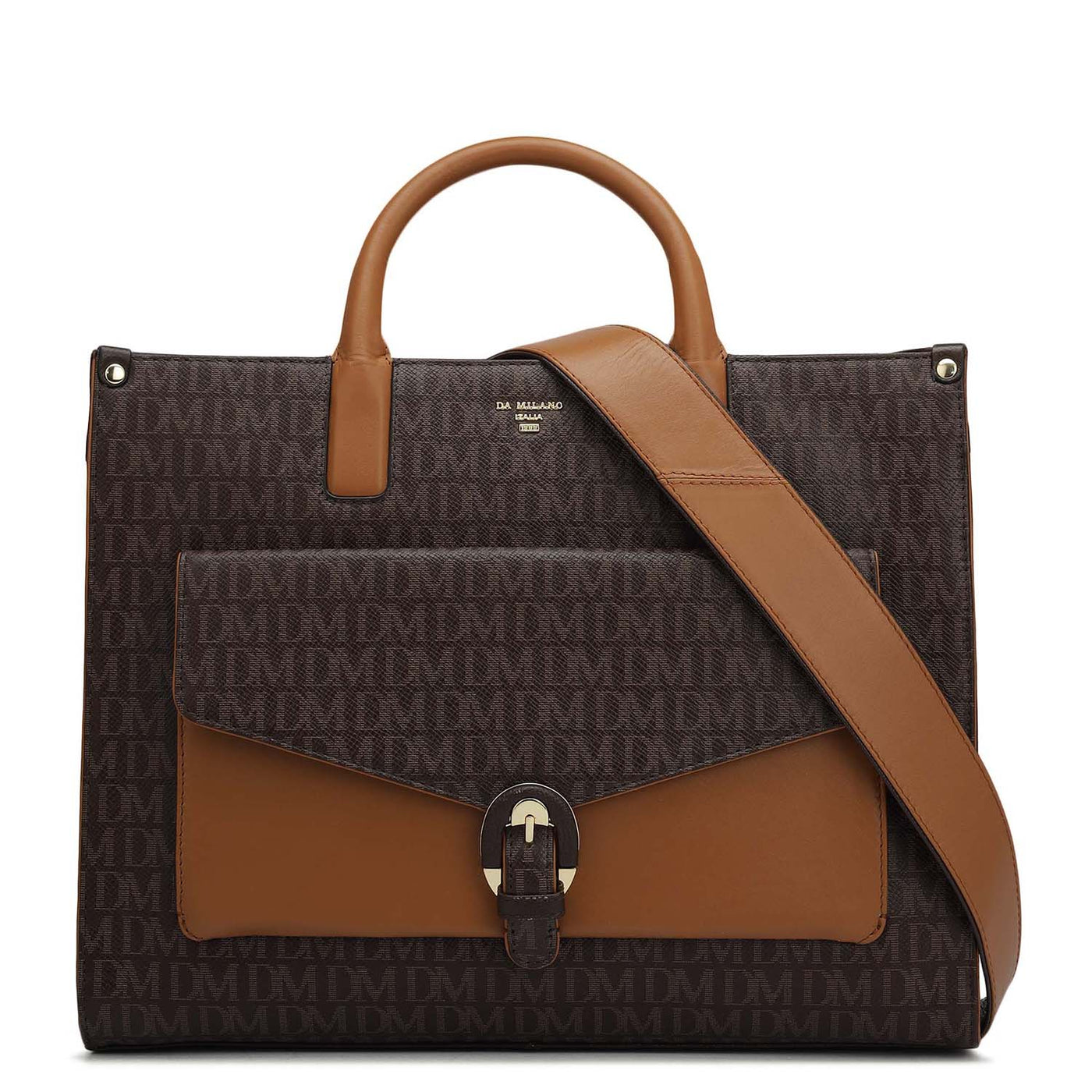 Medium Monogram Plain Leather Satchel - Chocolate