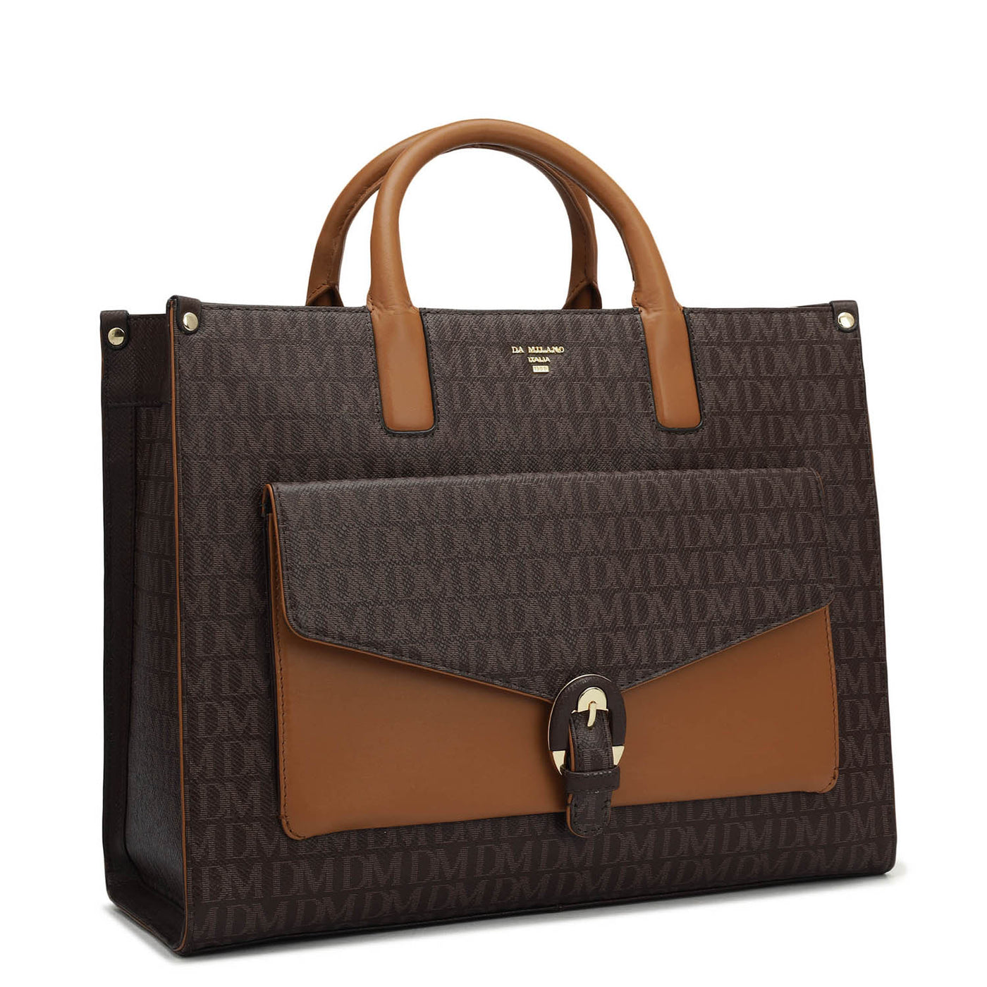 Medium Monogram Plain Leather Satchel - Chocolate