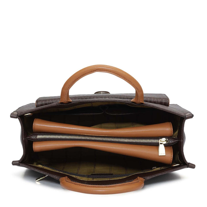 Medium Monogram Plain Leather Satchel - Chocolate