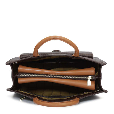 Medium Monogram Plain Leather Satchel - Chocolate