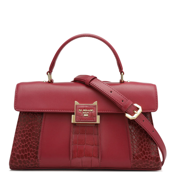 Small Croco Plain Leather Satchel - Plumberry