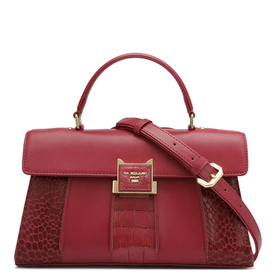 Small Croco Plain Leather Satchel - Plumberry
