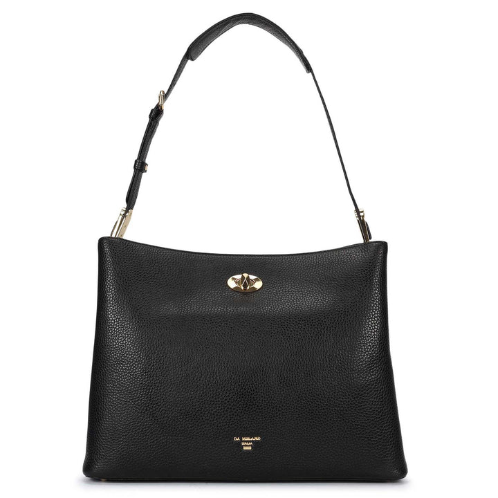 Medium Wax Leather Shoulder Bag - Black
