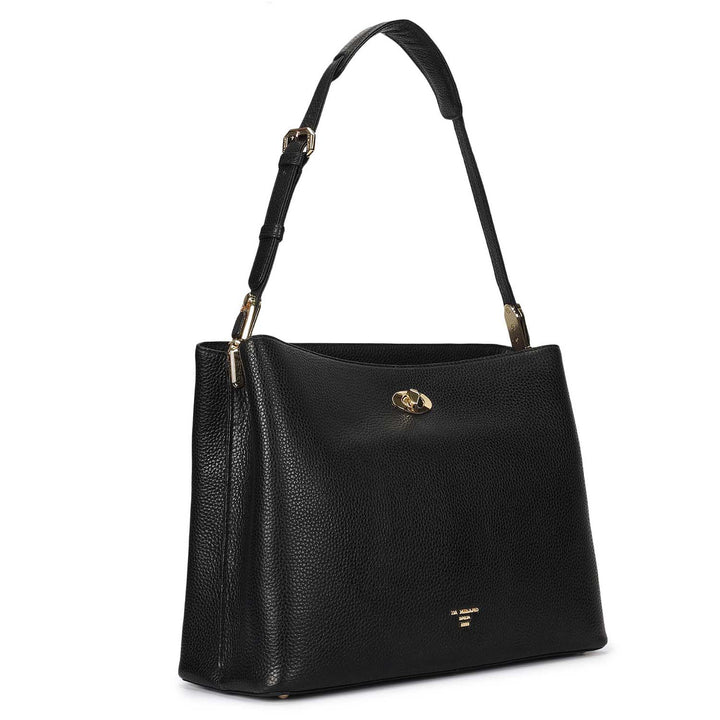 Medium Wax Leather Shoulder Bag - Black